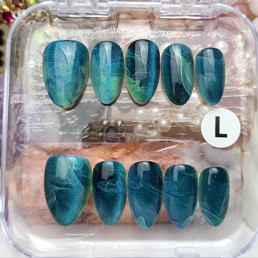 Watercolor Marble Green+Blue Press-On Nail Set